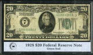 Us Paper Money 1928 $20 Federal Reserve Note Green Seal