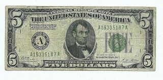 1928 B $5 Federal Reserve Note = Boston = Redeemable In Gold On Demand