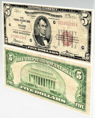 1929 $5 U.  S Sm Size Federal Reserve Bank Note " Chicago " Fr 1050 - G Circulated