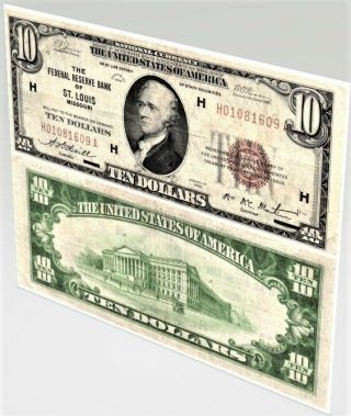 1929 $10 U.  S Sm Size Federal Reserve Bank Note " St.  Louis " Fr 1860 - H Circulated