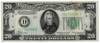 Series 1934 United States $20 Dollars Federal Reserve Note Cleveland Ohio Green