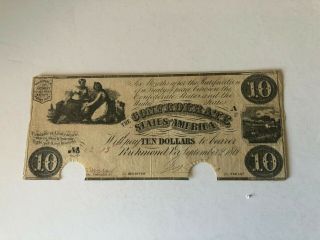T - 28 $10 September 2,  1861.  Liberty And Commerce Confederate Note Cut Cancelled