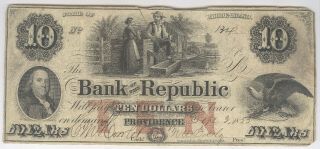 Sept 3,  1855 - $10.  00 Bank Of The Republic,  State Of Rhode Island,