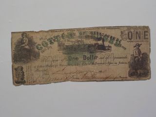 Civil War Confederate 1862 1 Dollar Bill Cotton Pledge Jackson Mississippi Money
