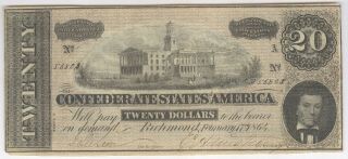 February 17th,  1864 - $20.  00 Confederate States Of America,