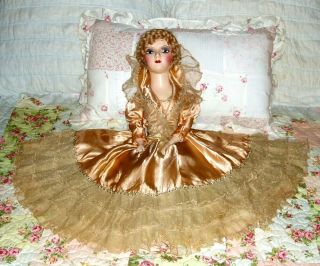 Antique French Cloth Boudoir Bed Doll 28 "