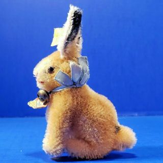 Vtg 60s Steiff Sitting Bunny Rabbit Mohair Plush Bow Bell Button ID Tag 4 In 2