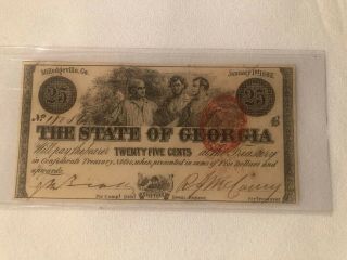 1863 State Of Georgia 25 Cent Note Red Seal Uncirculated Autographed Crisp 2