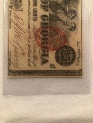 1863 State Of Georgia 25 Cent Note Red Seal Uncirculated Autographed Crisp 3