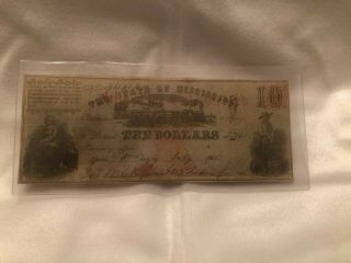 1862 State Of Mississippi Ten Dollar Note