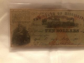 1862 State Of Mississippi Ten Dollar Note 2