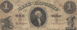 1855 $1 Bank Of The Republic (prov.  Ri) - - - F - - - Confederate Era Obsolete Currency