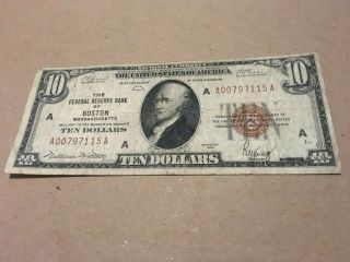 Federal Reserve Bank Of Boston $10 1929 National Currency Note,  Brown Seal