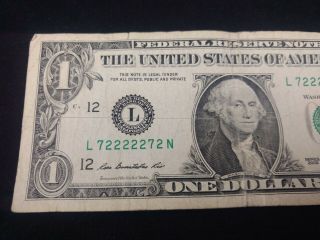 2009 $1 Note Fancy Serial Number Binary 6 Of A Kind,  5 In A Row L 72222272 N