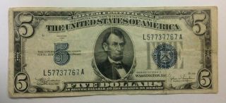 Us Five 5 Dollar Bill Silver Certificate 1934 C Blue Seal