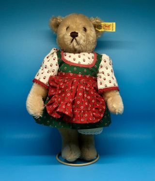 Christmas Steiff Teddy Bear In Dirndl Dress 0275/28 Jointed 11 " Id 