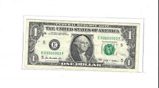 2009 $1 Fancy Serial Number E03003003f