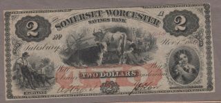 1862 Salisbury,  Maryland,  Somerset And Worcester Savings Bank $2 Note Au/unc