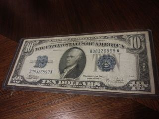 1934 C Usa $10 Washington D.  C Ten Dollar Bill Blue Seal Silver Certificate
