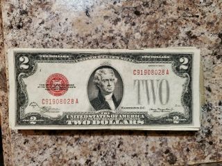 1928 D Us United States $2 Two Dollar Bill Red Seal Currency Note C91908028a