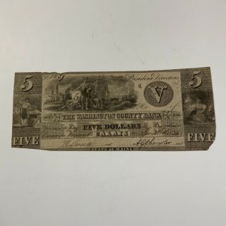 1836 Maine $5 Obsolete Currency Washington County Bank Calais Maine