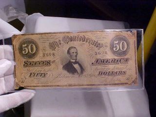 1864 Fifty Dollars,  Csa Confederate Currency Note - - Civil War