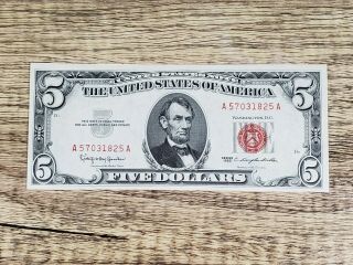 (1) Uncirculated Series 1963 $5 Five Dollar Bill Red Seal Currency U.  S.  Note