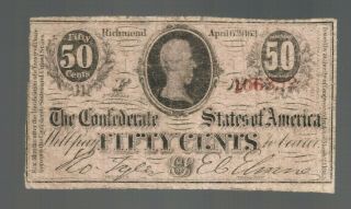 50 Cents 1863 Half Dollar Csa Confederate Currency Civil War Note Bill Money