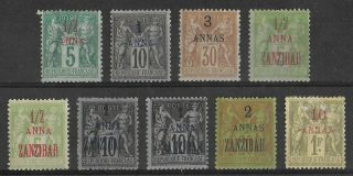 Zanzibar French Colonies 1894 - 1900 Hinged Set Of 9 Cv €185