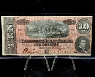 1864 $10 Us Confederate States Of America Note Xf (n5)