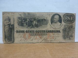 1862 Bank Of The State Of South Carolina - $1.  00 - Charleston,  Sc Obsolete Note