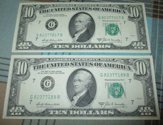 2 1969 A $10 Federal Reserve Notes G82377017 & G82377189