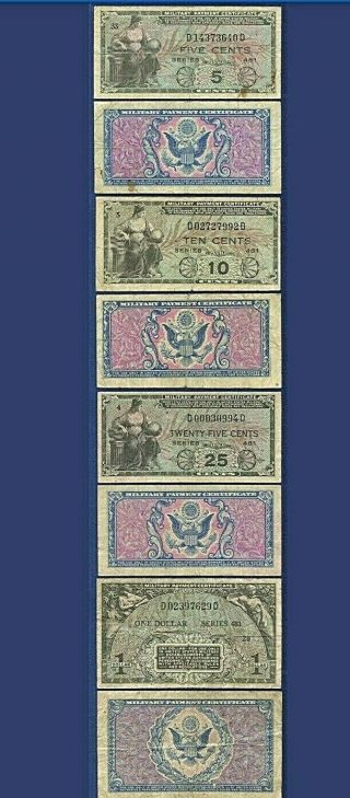 Usa Military Payment Certificates 5 10 25 50 Cents And 1 Dollar Series 481