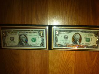 1 And 2 Dollar - 22 Kt Gold Hologram Currency Set - Legal Usa - Gift Notes,  2 In 1