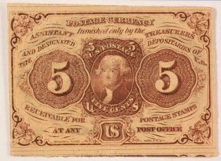 1862 5 Cent Us Postage Currency Bank Note,  Fractional Currency.  1