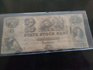 1852 $2 State Stock Bank Of Logansport Indiana Old Rare Banknote