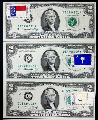 FIVE Consecutive 1976 $2 Federal Reserve Notes,  1st Day of Issue Dubuque,  IA 2
