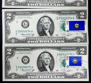 FIVE Consecutive 1976 $2 Federal Reserve Notes,  1st Day of Issue Dubuque,  IA 3