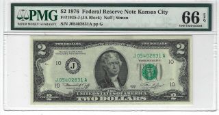 1976 Kansas City $2 Frn (ja Block) Pmg 66 Epq Gem,  Uncirculated