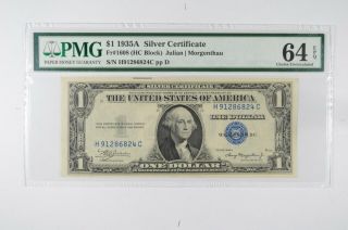 $1 1935 - A Silver Certificate Pmg 64 Epq Gem,  Fr 1608 (hc Block) 661