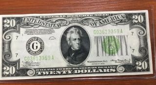 1934 United States $20 Federal Reserve Note.  Lime Green Seal 2