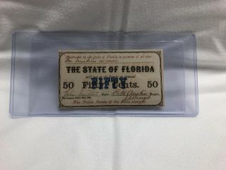 1863 State Of Florida Fifty Cent Note