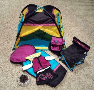 American Girl Tent & Chair,  Sleeping Bag,  Back Pack,  Outfit,  Camping Gear