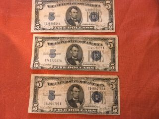 1934 D Blue Seal Silver Certificate $5 Note Off Center Cuts