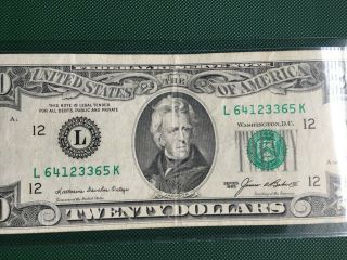 1985 $20 Dollar Bill Federal Reserve Of San Francisco L64123365k