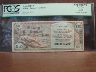 Series 481 $10 Mpc Military Payment Certificate Pcgs Apparent Vf 20 Writing Back