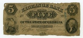 1857 $5 Exchange Bank Of The State Of Georgia Note W/ Memphis Stamp