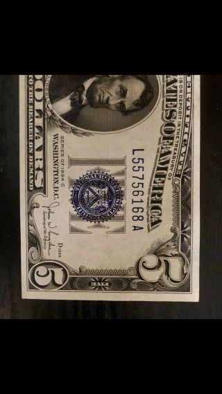 Us 5 Five Dollar 1934c Series Blue Silver Certificate Unc Uncirculated