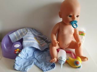Boy Baby Born Doll - Zapf Creation,  Open/close Eyes,  Push Belly Button Wets 2006