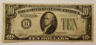 1934 - A $10 Federal Reserve Star Note Ten Dollars Green Seal